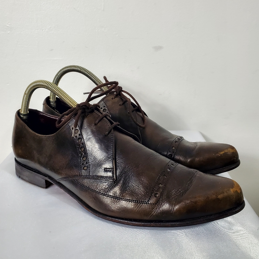 Burberry Prorsum Mens Brown Leather Oxford Brogue wing tip Shoes Size EU41